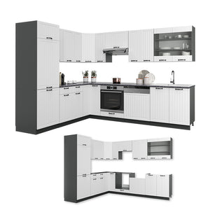 Vicco Cucina angolare completa Bianco casa di campagna/antracite 227 x 287 cm , PL Marmo