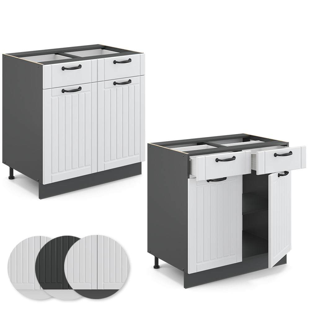 Vicco Mobiletto base per cucina Bianco casa di campagna 80 cm , PL Marmo