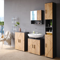 Vicco Set mobili bagno Quercia dorata/antracite 4 parti, con armadio alto e cassettiera