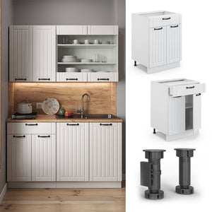 Vicco Mobiletto base per cucina Bianco casa di campagna 60 cm con cassetto, PL Marmo