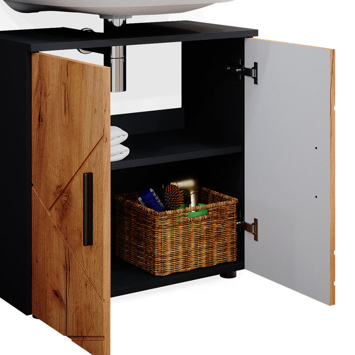 Vicco Set mobili bagno Quercia dorata/antracite 4 parti, con armadio alto e cassettiera