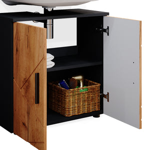 Vicco Set mobili bagno Quercia dorata/antracite 4 parti, con armadio alto