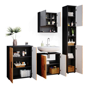 Vicco Set mobili bagno Quercia dorata/antracite 4 parti, con armadio alto e cassettiera