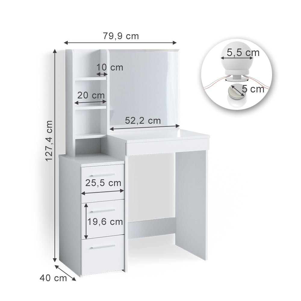 Vicco Tavolo da toeletta Bianco 40 cm con illuminazione a LED