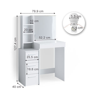 Vicco Tavolo da toeletta Bianco 40 cm con illuminazione a LED