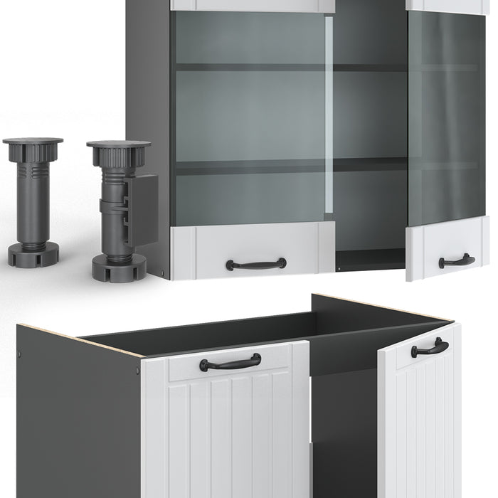 Vicco Cucina componibile Bianco casa di campagna/antracite 240 cm , PL Rovere