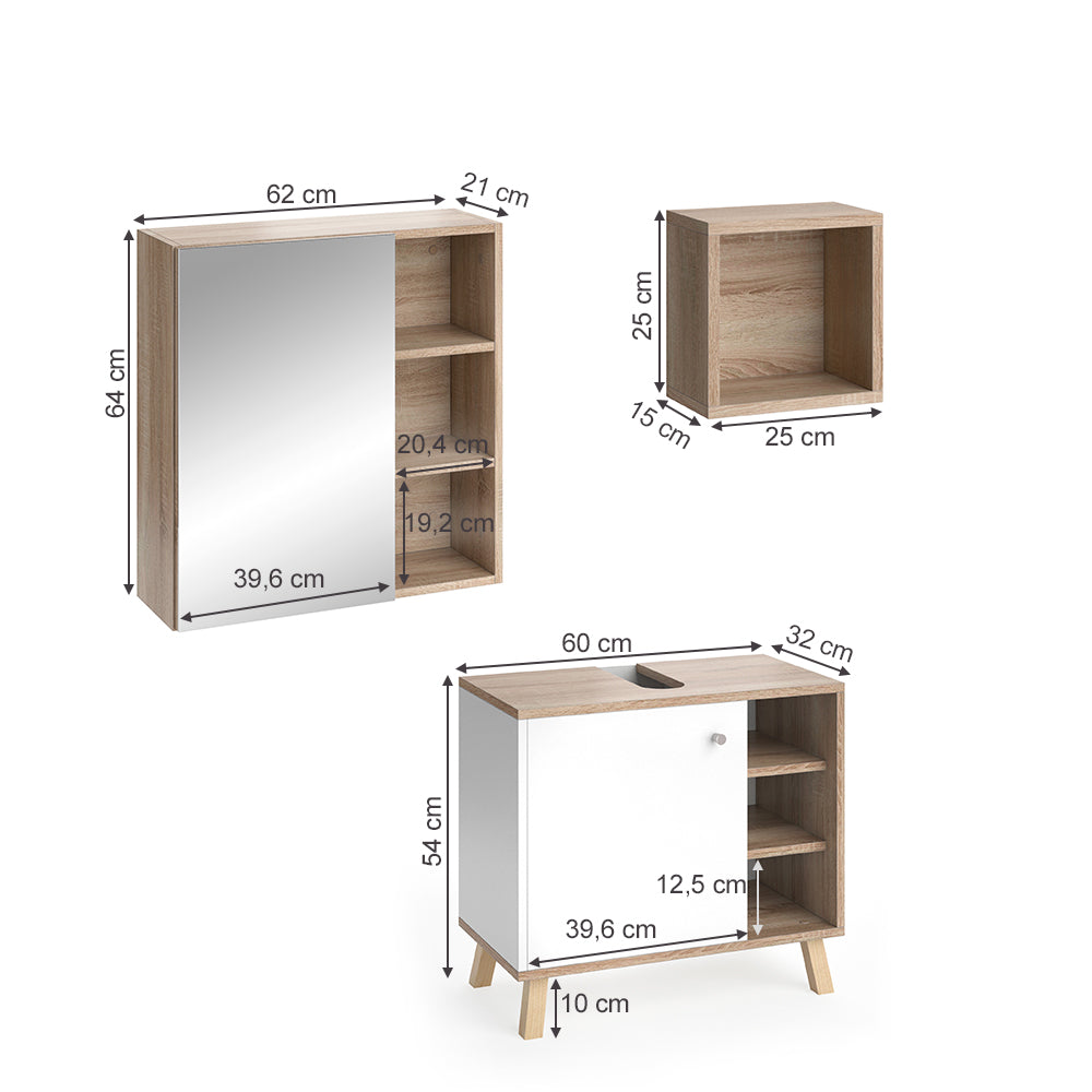 Vicco Set mobili bagno Bianco 3 parti