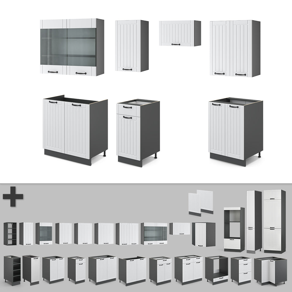 Vicco Cucina componibile Bianco casa di campagna/antracite 240 cm , PL Rovere