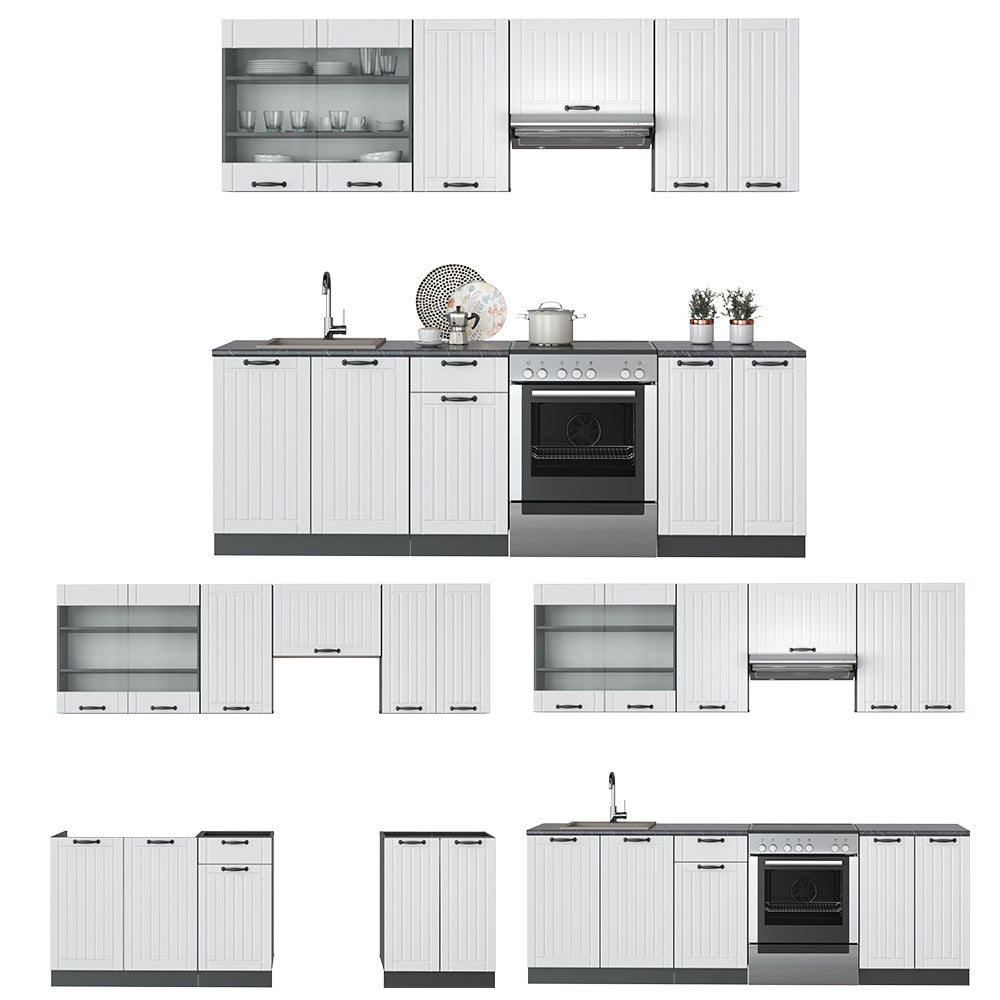 Vicco Cucina componibile Bianco casa di campagna/antracite 240 cm , PL Rovere
