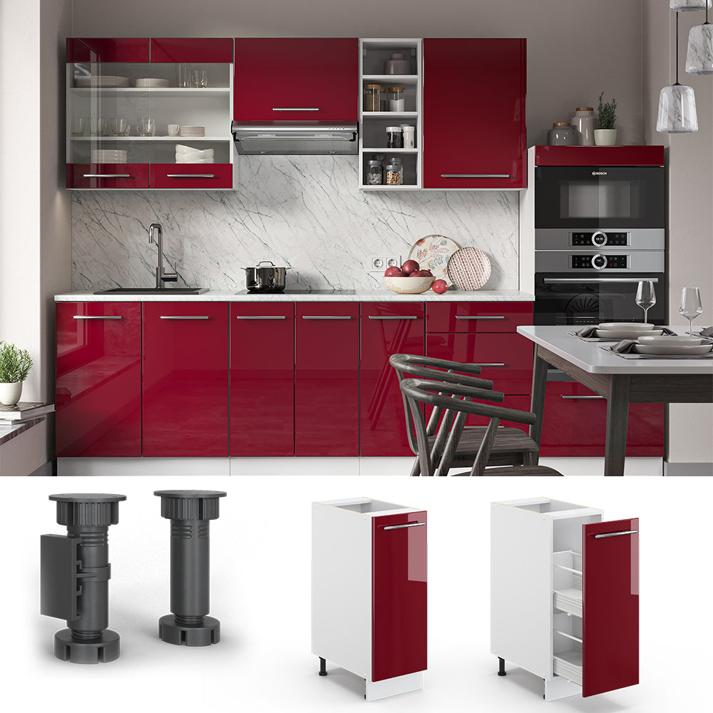 Vicco Armadio cucina dispensa alto Rosso bordeaux lucido 30 cm senza piano di lavoro
