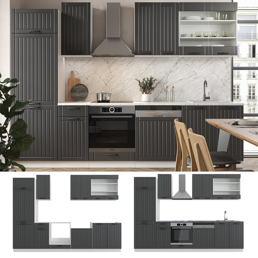 Vicco Cucina componibile Antracite casa di campagna/bianco 300 cm senza piano di lavoro