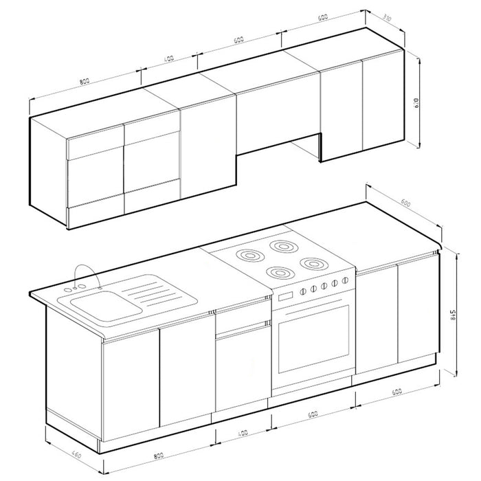 Vicco Cucina componibile Bianco 240 cm , PL Sonoma