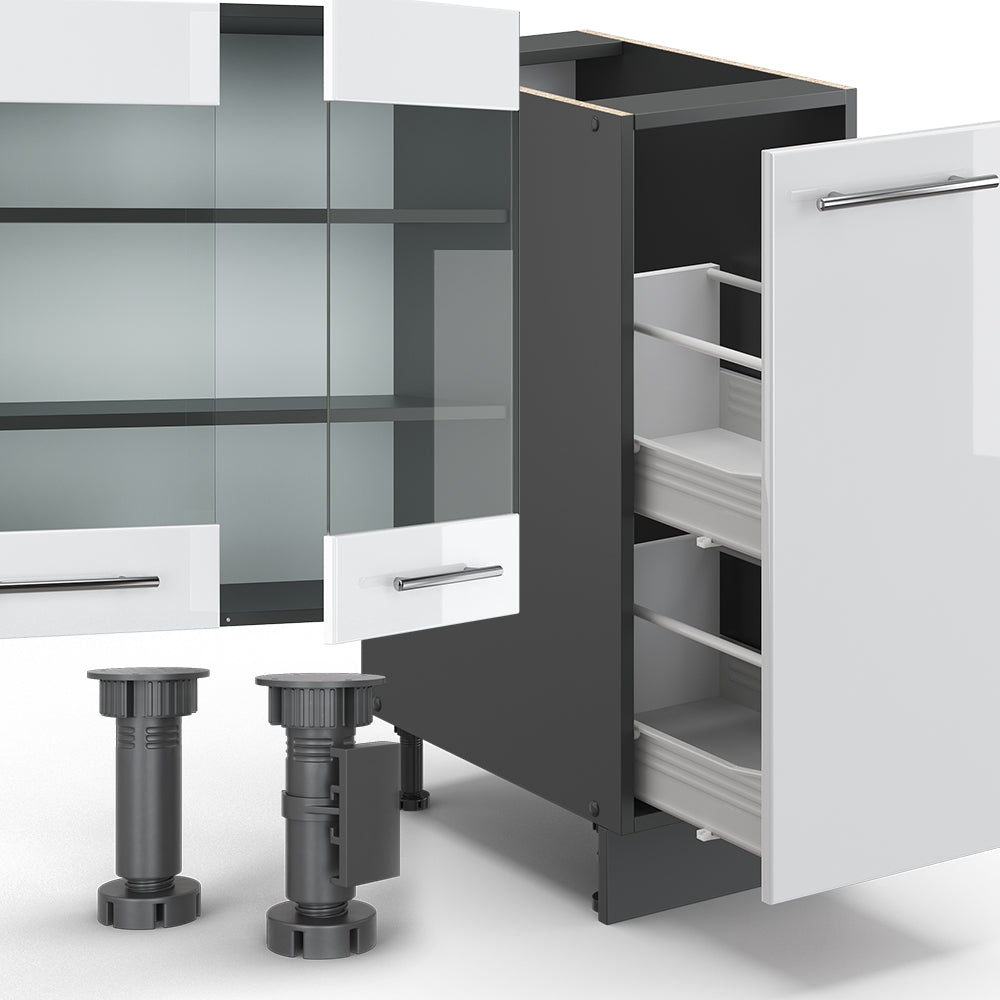 Vicco Cucina componibile Bianco lucido/antracite 280 cm , PL Marmo