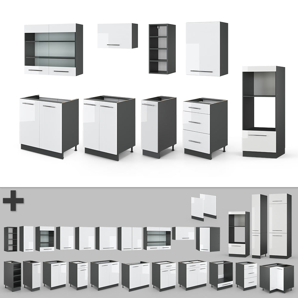 Vicco Cucina componibile Bianco lucido/antracite 280 cm senza piano di lavoro
