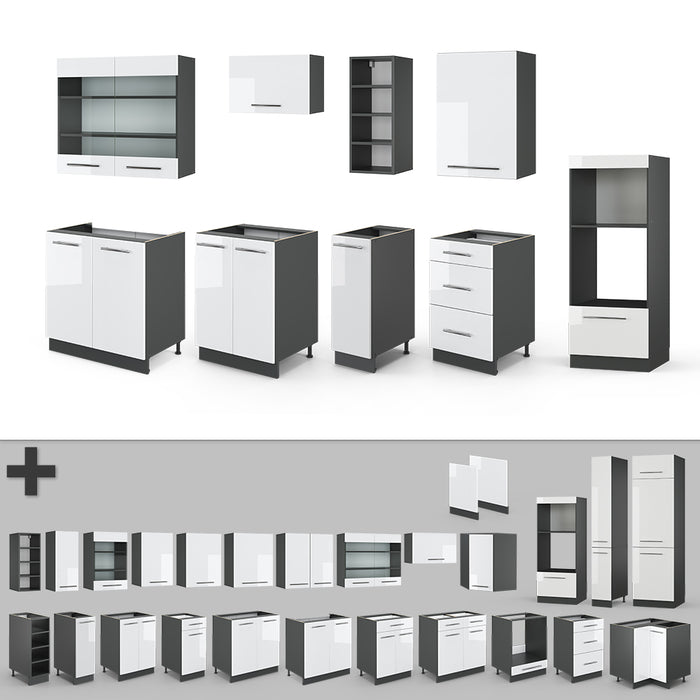 Vicco Cucina componibile Bianco lucido/antracite 280 cm , PL Antracite