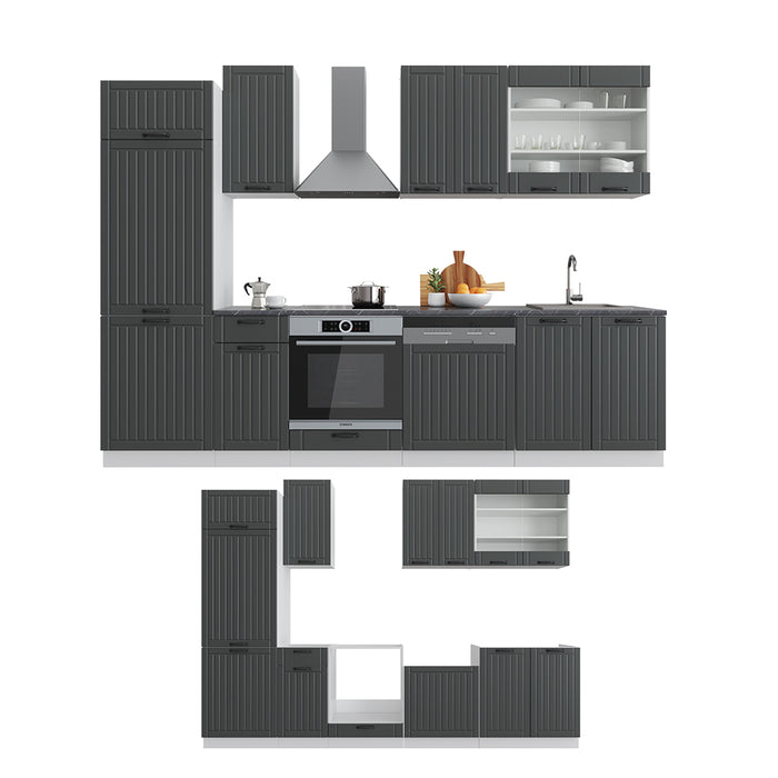Vicco Cucina componibile Antracite casa di campagna/bianco 300 cm senza piano di lavoro