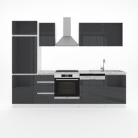 Vicco Cucina componibile Antracite lucido 270 cm senza piano di lavoro, senza maniglie