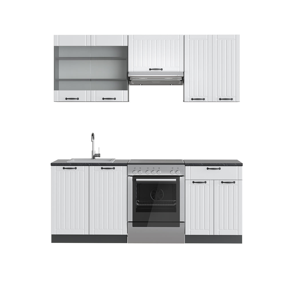 Vicco Cucina componibile Bianco casa di campagna/antracite 200 cm senza piano di lavoro