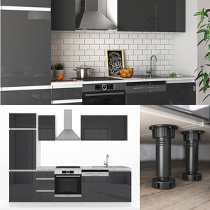 Vicco Cucina componibile Antracite lucido 270 cm senza piano di lavoro, senza maniglie con striscia LED