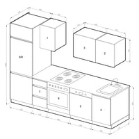 Vicco Cucina componibile Antracite lucido 270 cm senza piano di lavoro, senza maniglie con striscia LED