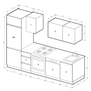 Vicco Cucina componibile Antracite lucido 270 cm senza piano di lavoro, senza maniglie con striscia LED