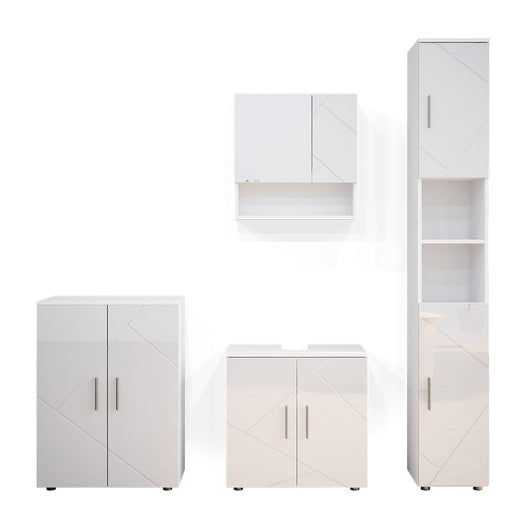 Vicco Set mobili bagno Bianco lucido 4 parti, con armadio alto e cassettiera