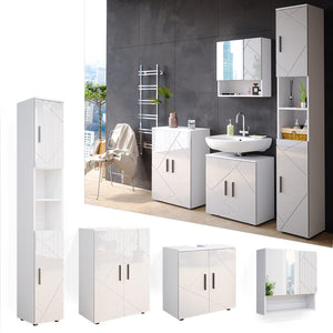 Vicco Set mobili bagno Bianco lucido 4 parti, con armadio alto e cassettiera