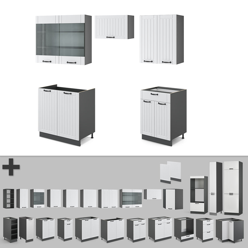 Vicco Cucina componibile Bianco casa di campagna/antracite 200 cm senza piano di lavoro