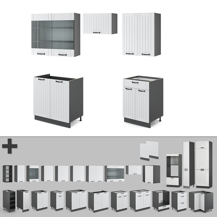 Vicco Cucina componibile Bianco casa di campagna/antracite 200 cm senza piano di lavoro