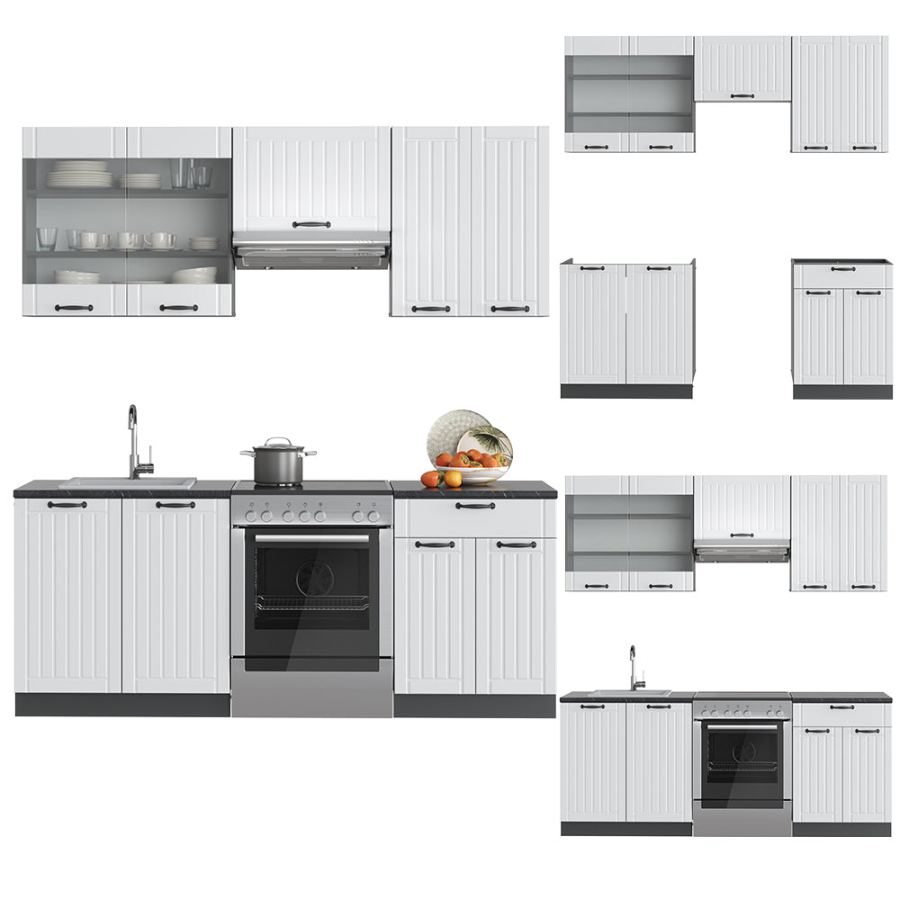 Vicco Cucina componibile Bianco casa di campagna/antracite 200 cm senza piano di lavoro