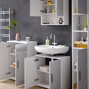 Vicco Set mobili bagno Bianco lucido 4 parti, con armadio alto e cassettiera