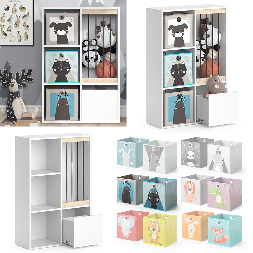 Vicco Libreria bambini Bianco 29.2 x 107.8 cm con 2 scatole pieghevoli opt.4