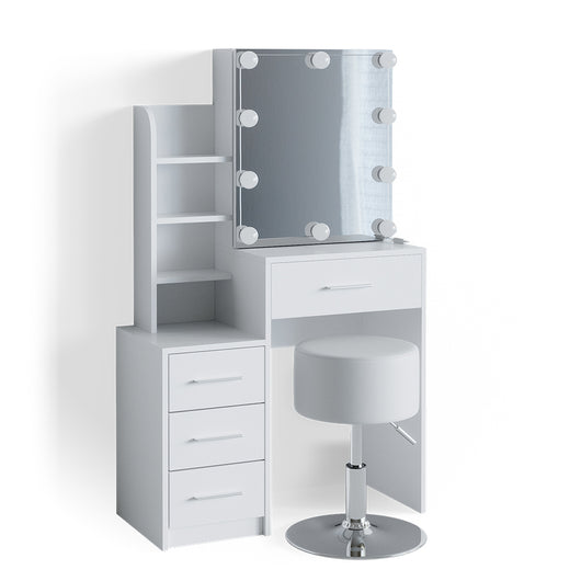 Vicco Tavolo da toeletta Bianco 36 cm con illuminazione LED e sgabello