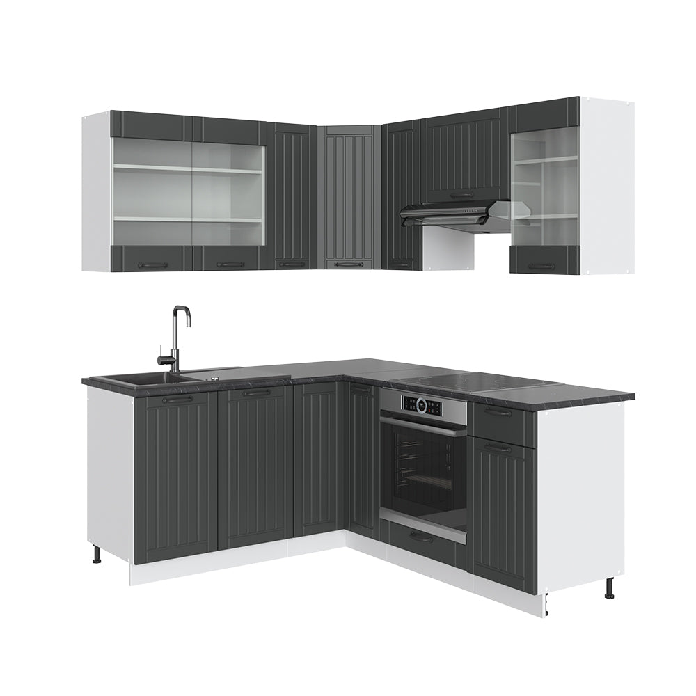 Vicco Cucina angolare completa Antracite casa di campagna/bianco 160 x 60 cm senza piano di lavoro