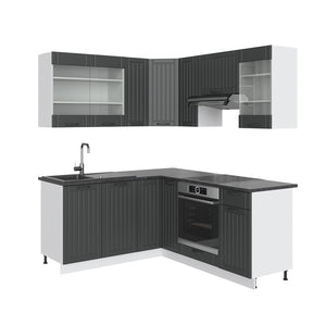 Vicco Cucina angolare completa Antracite casa di campagna/bianco 160 x 60 cm senza piano di lavoro
