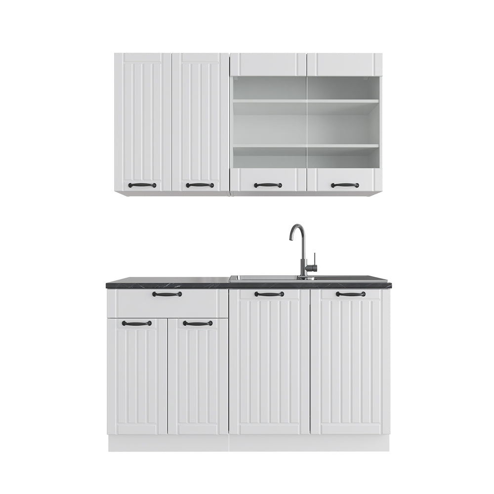 Vicco Cucina completa Casa di campagna bianca/bianco 140 cm senza piano di lavoro