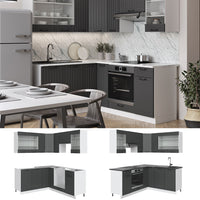 Vicco Cucina angolare completa Antracite casa di campagna/bianco 160 x 60 cm senza piano di lavoro