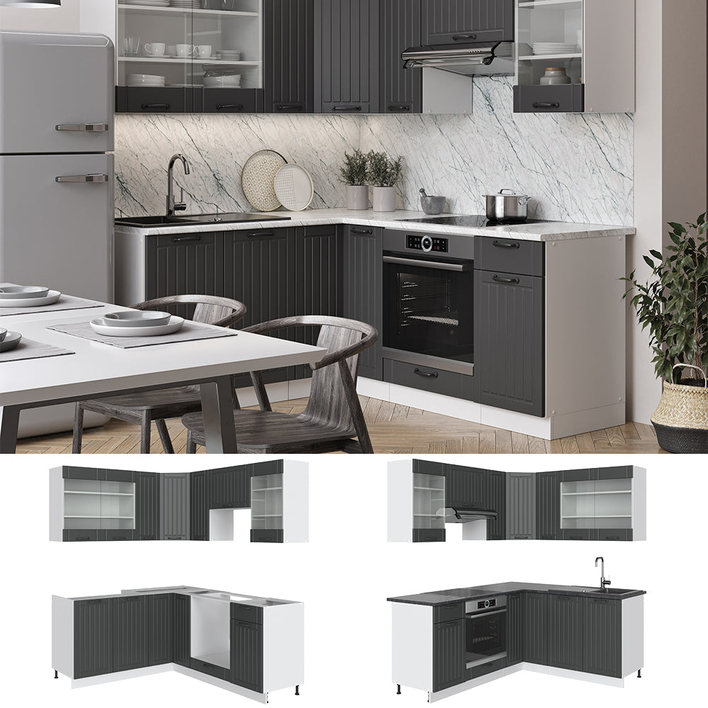 Vicco Cucina angolare completa Antracite casa di campagna/bianco 160 x 190 cm , PL Rovere
