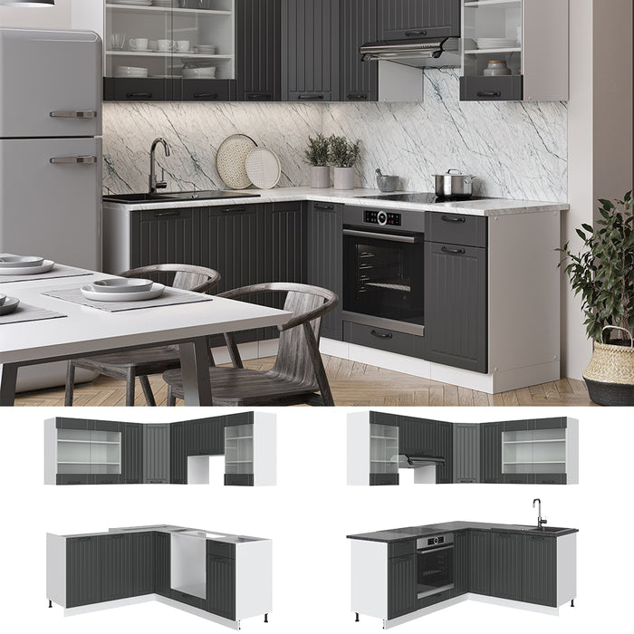 Vicco Cucina angolare completa Antracite casa di campagna/bianco 160 x 190 cm , PL Rovere