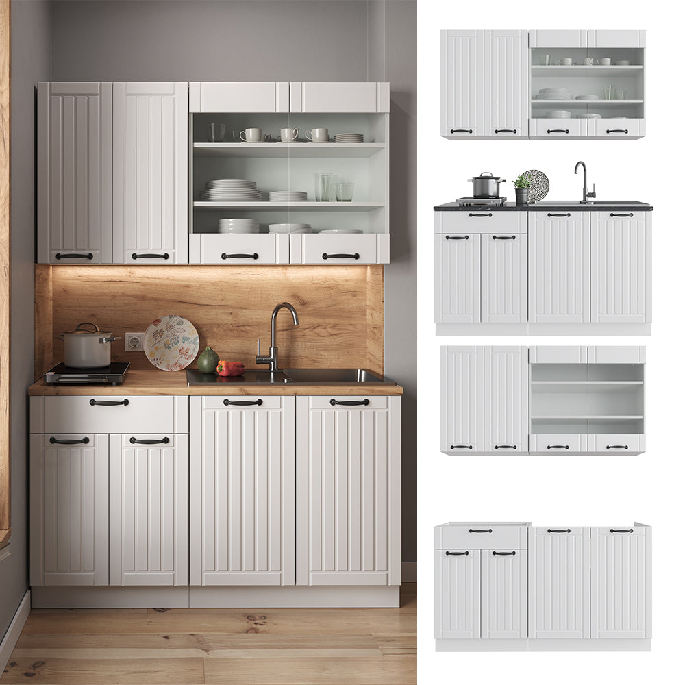 Vicco Cucina completa Casa di campagna bianca/bianco 140 cm senza piano di lavoro