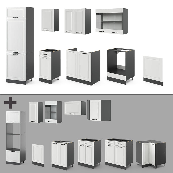 Vicco Cucina componibile Bianco casa di campagna/antracite 300 cm , PL Marmo