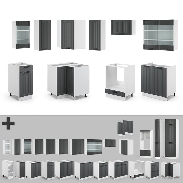 Vicco Cucina angolare completa Antracite casa di campagna/bianco 160 x 60 cm senza piano di lavoro