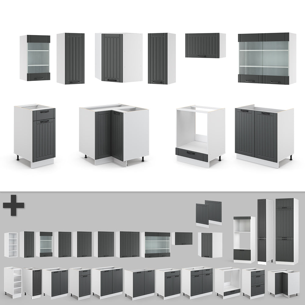 Vicco Cucina angolare completa Antracite casa di campagna/bianco 160 x 190 cm , PL Antracite
