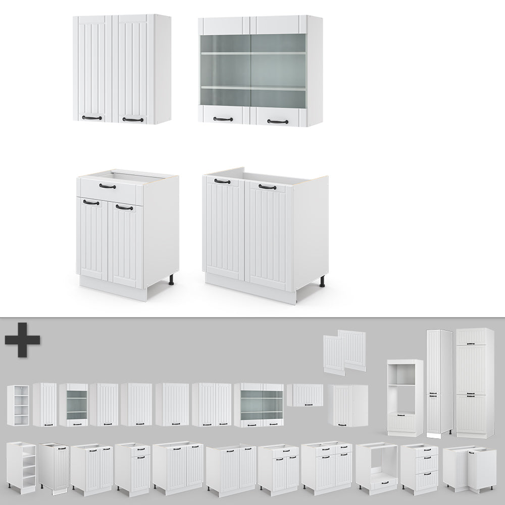 Vicco Cucina completa Casa di campagna bianca/bianco 140 cm senza piano di lavoro