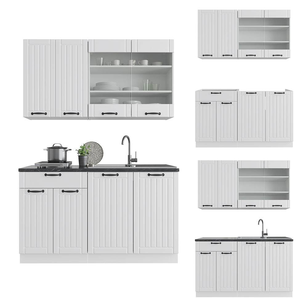 Vicco Cucina completa Casa di campagna bianca/bianco 140 cm , PL Marmo