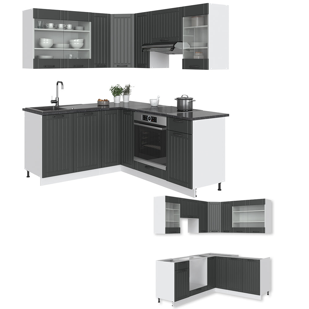 Vicco Cucina angolare completa Antracite casa di campagna/bianco 160 x 190 cm , PL Rovere