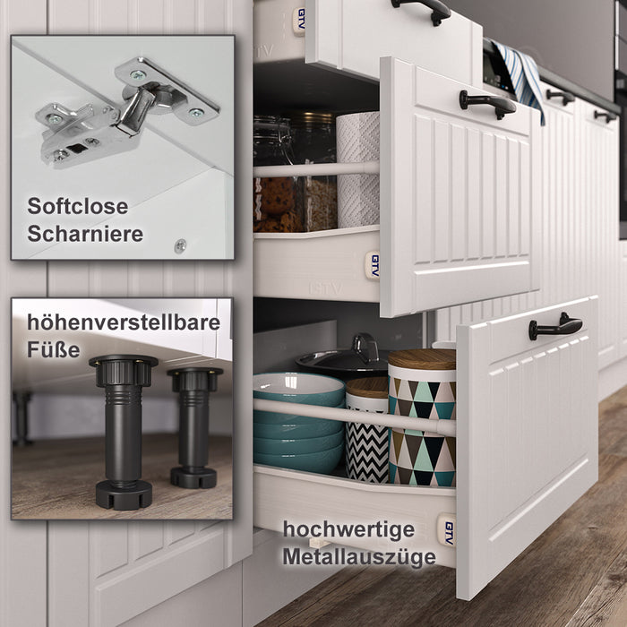 Vicco Cucina completa Casa di campagna bianca/bianco 140 cm senza piano di lavoro