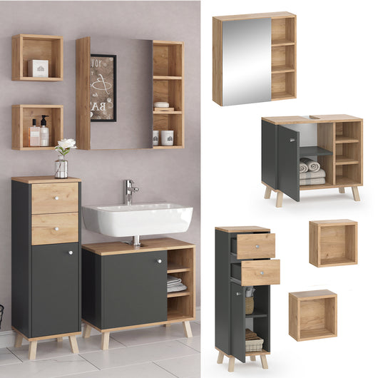 Vicco Set mobili bagno Antracite 4 parti