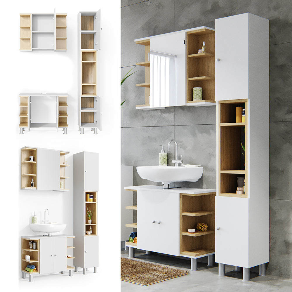 Vicco Set mobili bagno Bianco 3 parti, con colonna
