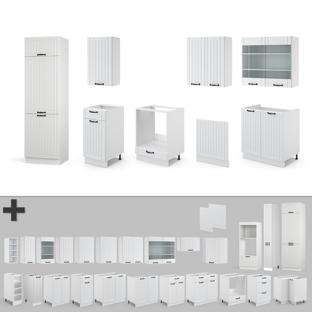 Vicco Cucina componibile Casa di campagna bianca/bianco 300 cm senza piano di lavoro